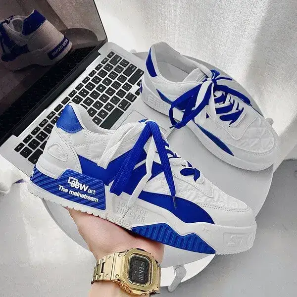 Mens Height-Increasing Sneakers | Light-Reflective Low-Top Casual Shoes in Blue, Green, Black
