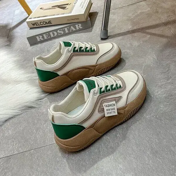 Womens Contrast Color Sneakers | Light-Reflective Low-Top Platform Shoes in Green, Yellow