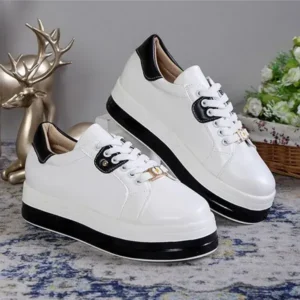 Ramboappliance Women Fashion Round Toe Platform Colorblock Lace-Up Low Top Sneakers