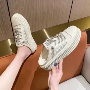 Ramboappliance Women Fashion Round Toe Breathable Lace Mesh Sneakers