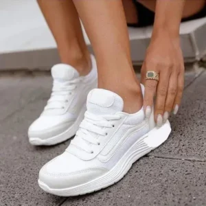 Ramboappliance Women Casual Breathable Mesh Upper Flat Solid Color Sneakers