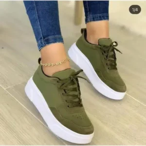 Ramboappliance Women'S Fashion Casual Round Toe Thick-Soled Lace Up Canvas Sneakers