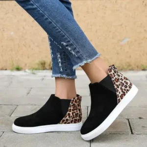 Ramboappliance Women Fashion Round Toe Leopard Flat Elastic Slip-On Sneakers