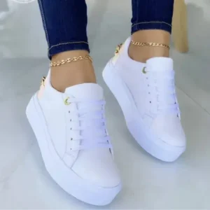 Ramboappliance Women Fashion Round Toe Platform Lace Up Solid Color Sneakers