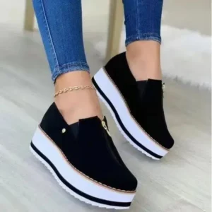 Ramboappliance Women Fashion Retro Style Elastic Band Thick Sole Solid Color Mid-Slip Sneakers