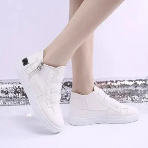 Ramboappliance Women Fashion Round Toe Mid-Top Canvas Raw Edge Elastic Sneakers