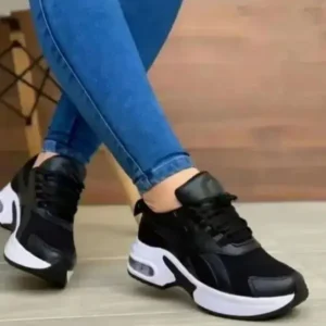 Ramboappliance Women Fashion Round Toe Solid Color Mesh Thick-Soled Low Top Sneakers