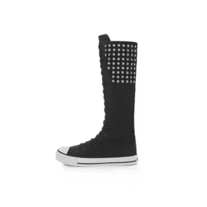 Ramboappliance Women Fashion Rivet Decor Side Zipper Canvas High Boots