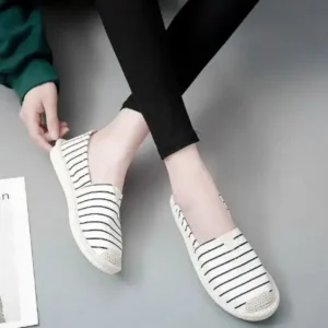 Ramboappliance Fashion Stripe Pattern Design Women Round-Toe Casual Espadrilles Shoes