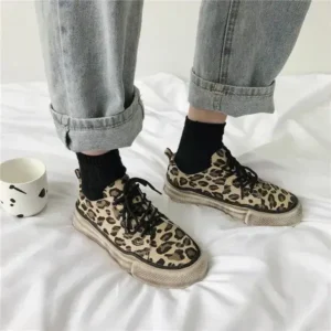 Ramboappliance Women Fashion Leopard Printing Flat Sneakers