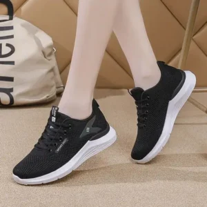 Ramboappliance Women Sports Casual Lace Up Design Mesh Breathable Wedge Sneakers