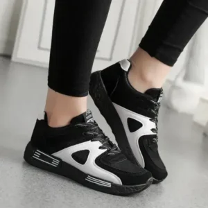 Ramboappliance Women Fashion Sports Lace Up Design Mesh Breathable Wedge Platform Sneakers