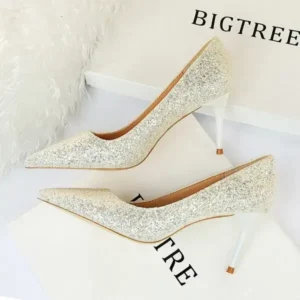 Ramboappliance Women Fashion Plus Size Sexy Sequin Point-Toe Shoes