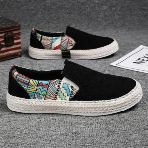 Ramboappliance Men Fashion Color Matching Breathable Canvas Flats Shoes