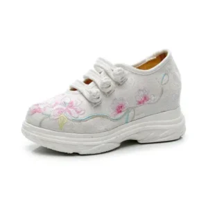 Ramboappliance Women Casual Flower Embroidered Round Toe Platform Canvas Sneakers