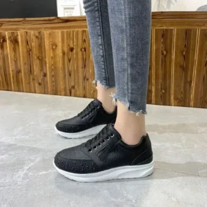 Ramboappliance Women Casual Rhinestone Decor Fashion Plus Size Sports Running Shoes Round Toe Sneakers