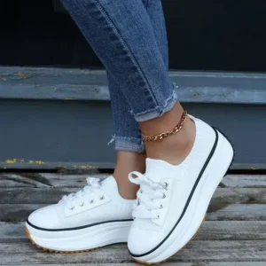 Ramboappliance Women Simple Casual Knit Upper Thick-Soled Lace-Up Sneakers