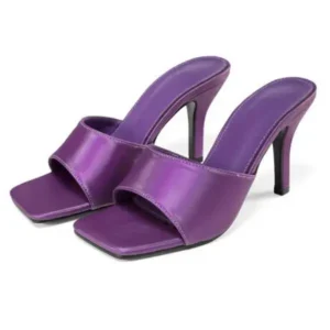 Ramboappliance Women Sexy Square Head Purple Stiletto Slippers