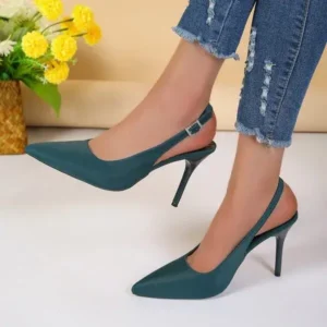 Ramboappliance Summer Women Fashion Plus Size Elegant Pointed Toe Strap Buckle Sling Back Stiletto Heel PU Sandals