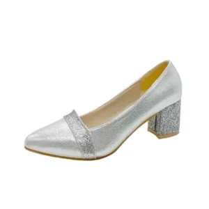 Ramboappliance Women Fashion Casual Sequins Pointed Toe Pumps With Chunky Heels