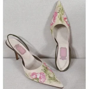 Ramboappliance Women Fashion Elegant Floral Printed Pointed Toe Stiletto Heel Sandals