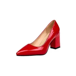 Ramboappliance Women Fashion Basic PU Solid Color Pointed Toe Chunky Heel Pumps