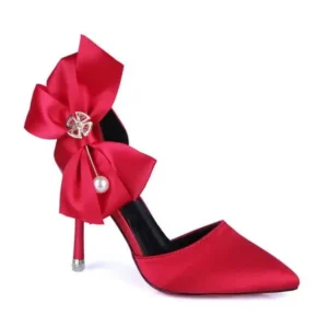 Ramboappliance Women Fashion Elegant Solid Color PU Pointed Toe Bowknot Pumps