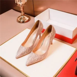 Ramboappliance Women Fashion Elegant Solid Color PU Sequin Pointed Toe Stiletto Heel Pumps