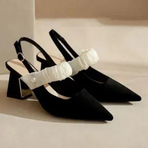 Ramboappliance Women Fashion Elegant Solid Color PU Pointed Toe Kitten Heel Sandals