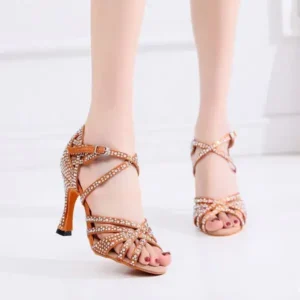 Ramboappliance Women Fashion Solid Color Suede Rhinestone High Heel Ankle Strap Buckle Sandals