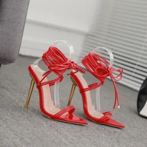 Ramboappliance Women Fashion Sexy Solid Color PU Bandage Stiletto Heel Sandals