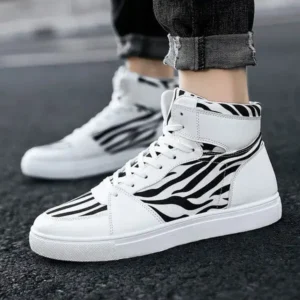 Ramboappliance Men'S Fashion Zebra Print Breathable Canvas High Top Sneakers