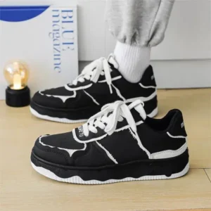 Ramboappliance Men'S Fashion Black White Breathable Canvas Sneakers