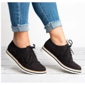 Ramboappliance Women Retro Plus Size Simple Solid Color Lace-Up Round Toe Sneakers