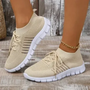 Ramboappliance Women Casual Plus Size Solid Color Mesh Breathable Flat Sneakers