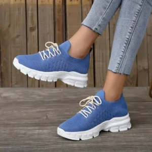 Ramboappliance Women Fashion Casual Breathable Flying Woven Lace-Up Thick-Soled Sneakers