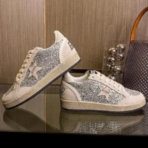 Ramboappliance Women Fashion Distressed Sequins Star Round-Toe Sneakers