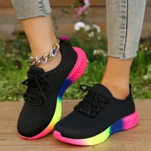 Ramboappliance Women Fashion Casual Mesh Breathable Rainbow Sneakers