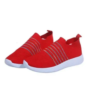 Ramboappliance Fashion Casual Solid Color Striped Fly-Woven Mesh Breathable Flat Sneakers