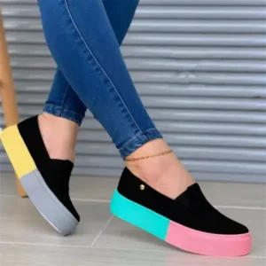 Ramboappliance Women Fashion Casual Color Block Thick-Soled Elastic Loafers