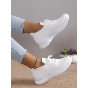 Ramboappliance Summer Women Fashion Breathable Mesh Fly-Woven Solid Color Sneakers