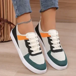 Ramboappliance Women Fashion Casual Color Blocking Mesh Fly-Woven Breathable Sneakers