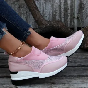 Ramboappliance Women Fashion Casual Rhinestone Breathable Wedge Heel Sneakers