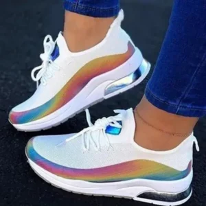 Ramboappliance Women Fashion Casual Rainbow Color Blocking Sneakers