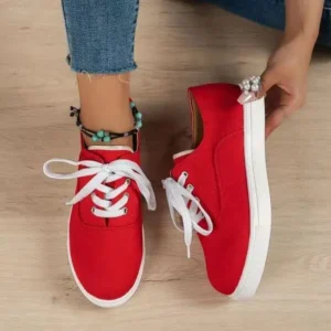 Ramboappliance Women Fashion Casual Solid Color Lace-Up Canvas Shoes