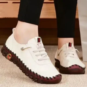 Ramboappliance Women Fashion Retro Solid Color PU Breathable Hollow Stitching Sneakers