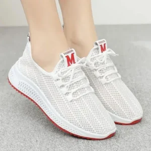 Ramboappliance Women Fashion Mesh Solid Color Lace-Up Sneakers