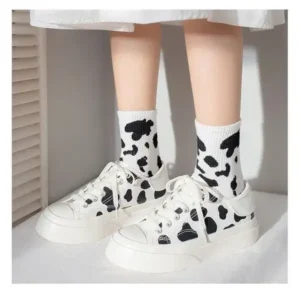 Ramboappliance Women Fashion Platform Cute Cow Pattern Lace-Up Sneakers