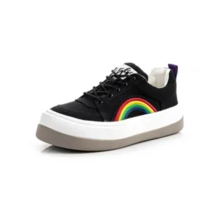 Ramboappliance Women Fashion Casual Rainbow Color Block Platform Canvas Platform Shoes