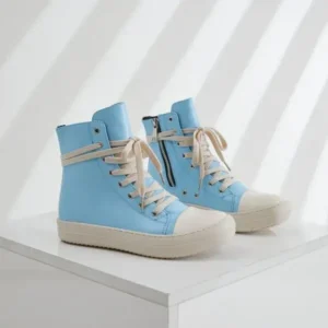 Ramboappliance Women Fashion Blue Faux Leather High Top Shoes